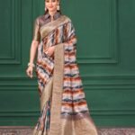 Lilac Purple Tussar Silk Jacquard Digital Print Woman Saree with Unstitched Blouse