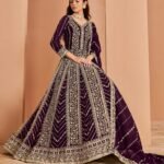 Purple Zari Sequins Work Faux Georgette Women Unstitched Anarkali Suit