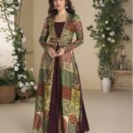 Maroon Georgette Women Readymade Anarkali Gown With Hand Work Shrug