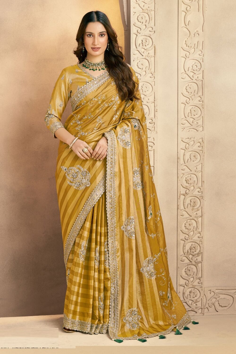 Mustard Kanjivaram Silk Saree For Women With Mustard Blouse