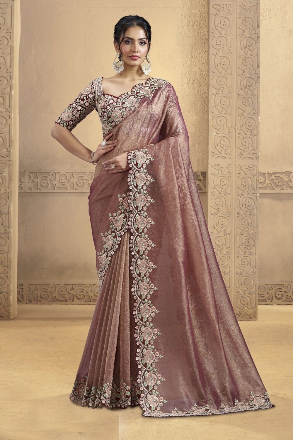 Maroon Banarasi Saree For Women With Raw Silk Blouse