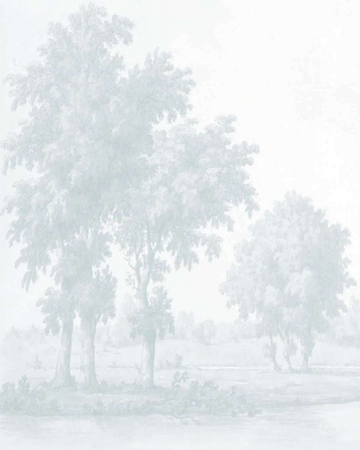 Vintage Oak Tree in Light Blue Wallpaper Mural