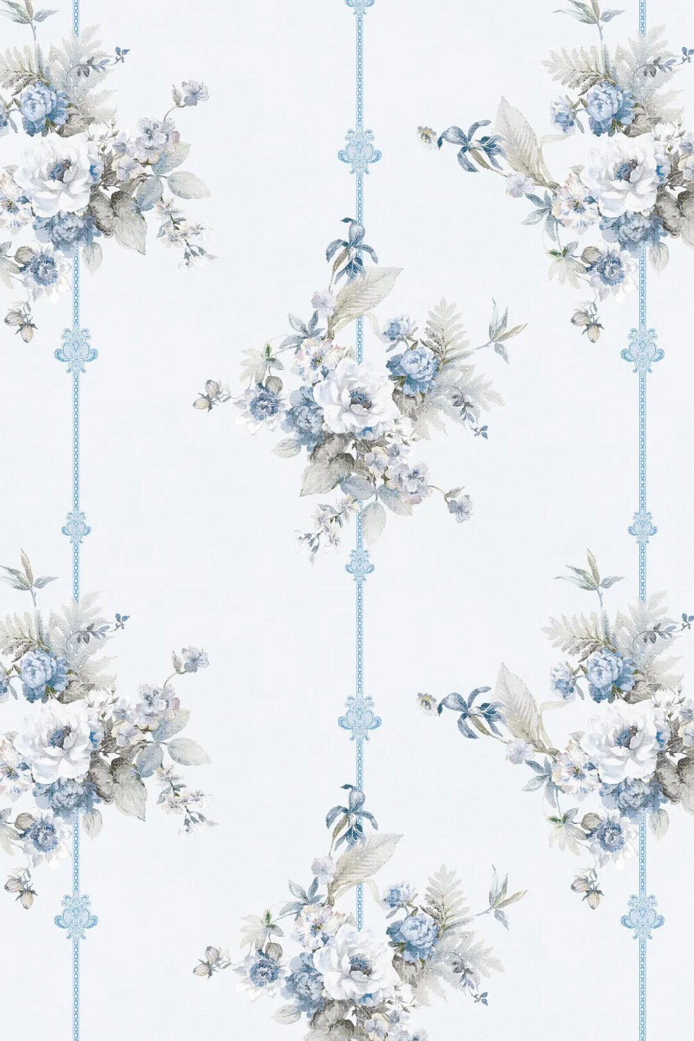 Country Floral Stripes in Blue Wallpaper