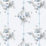 Country Floral Stripes in Blue Wallpaper