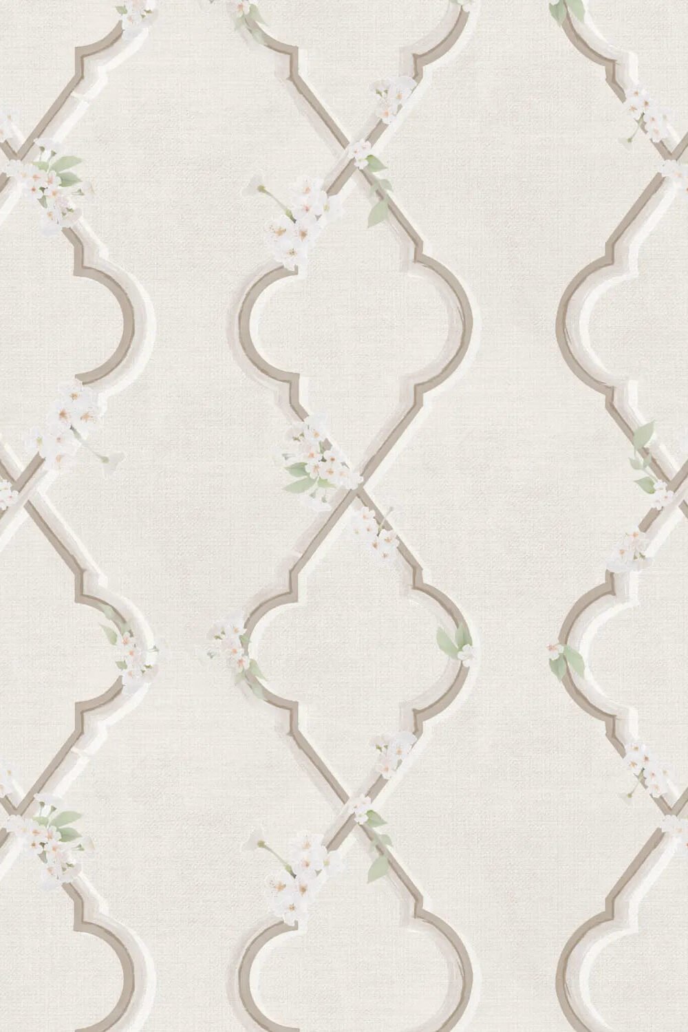 Country Garden Lattice in Warm Beige Wallpaper