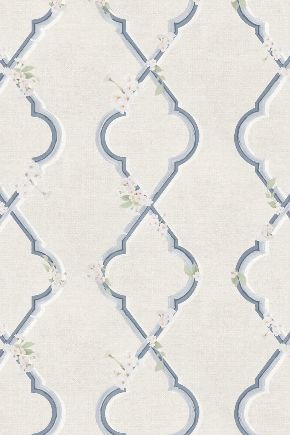 Country Garden Lattice in Blue Wallpaper