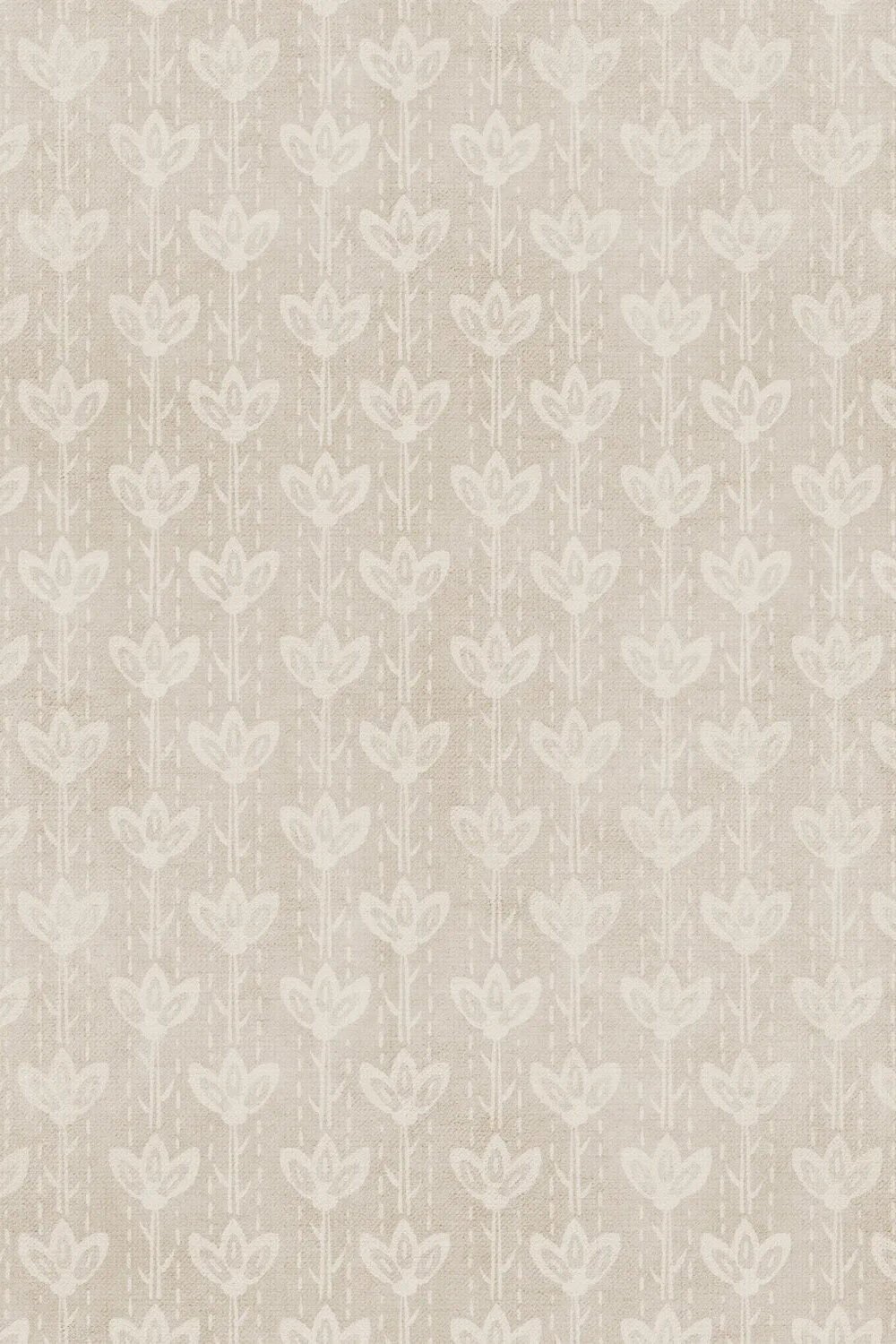 Farm House Flower Stem in Soft Beige Wallpaper