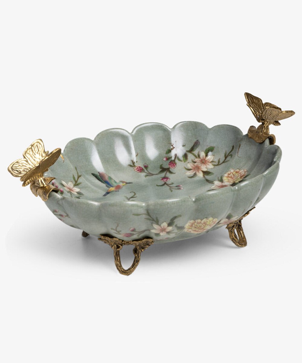 Barclay Scalloped Dish With Brass Butterflies