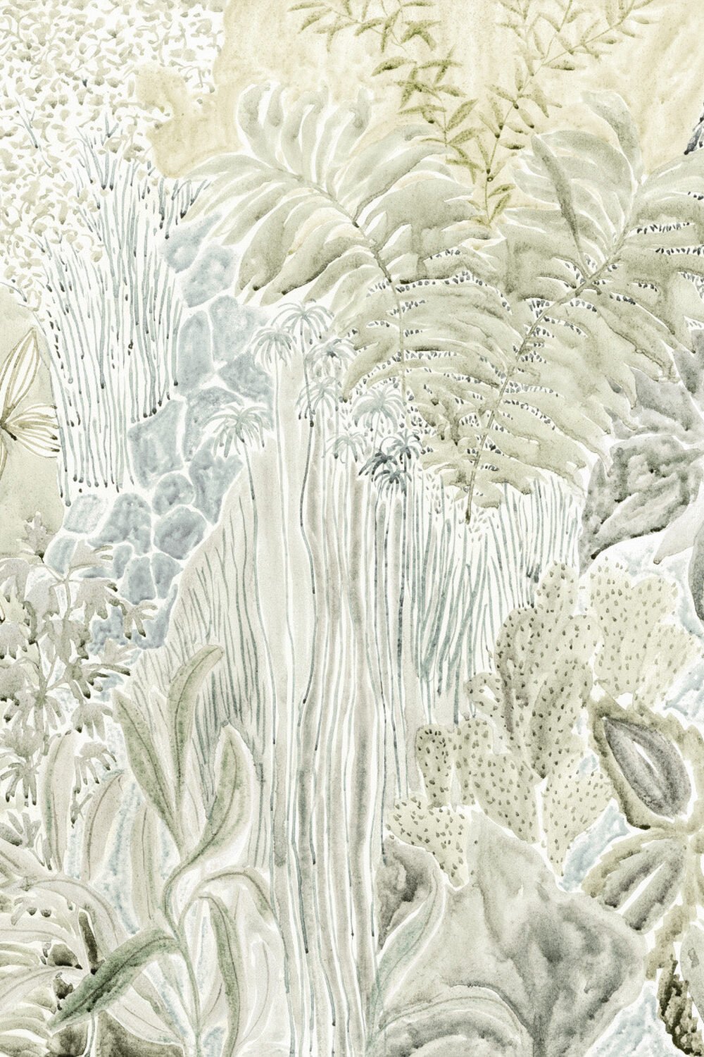Daintree Botanical Panoramic Mural in Khaki Green Wallpaper