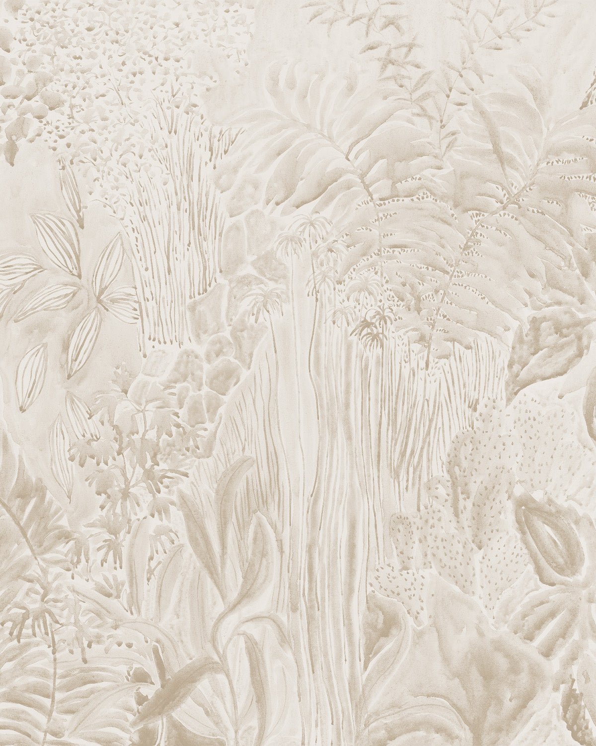 Daintree Botanical Panoramic Mural in Sand Beige Wallpaper