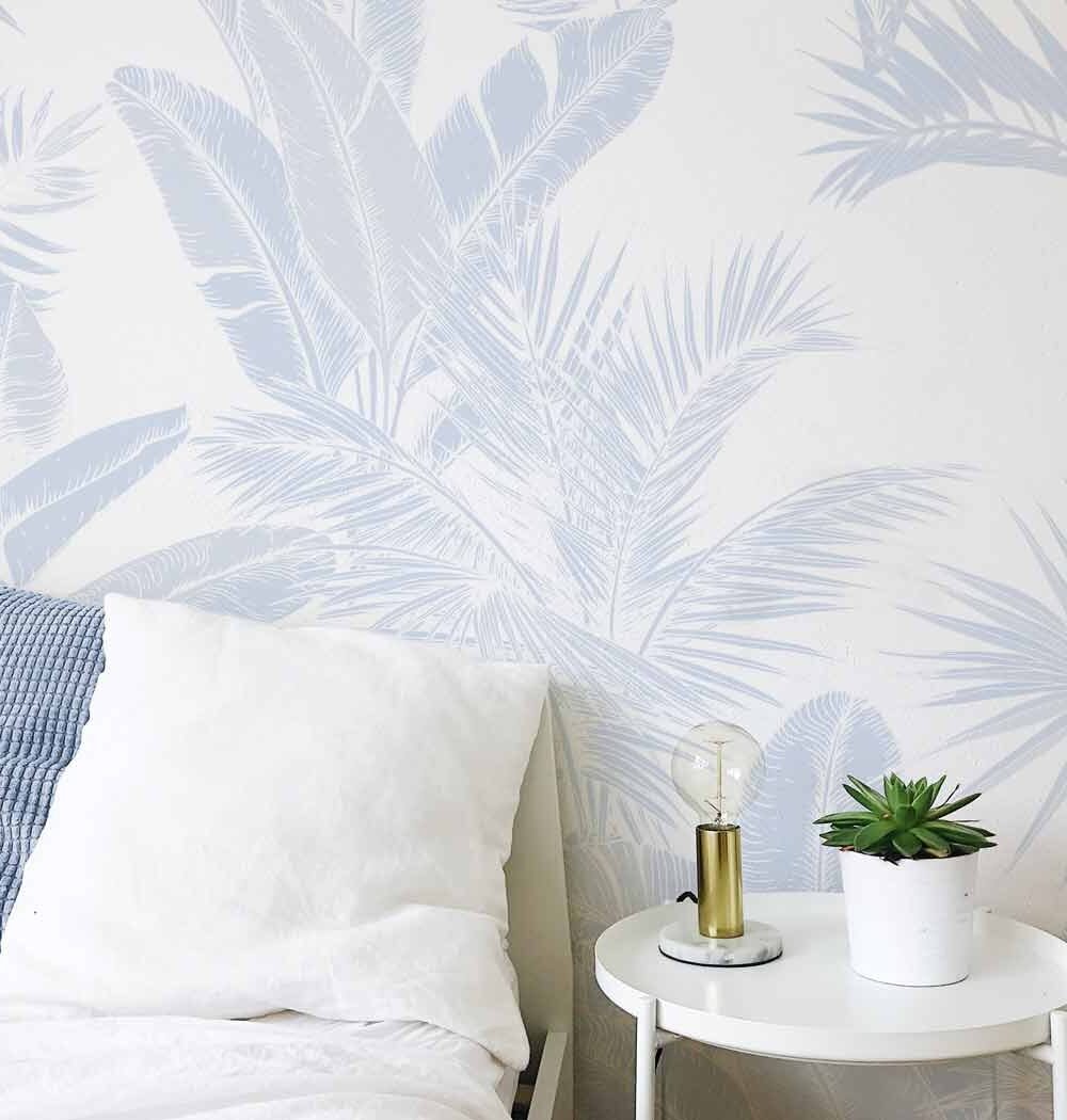Luxe Tropical in Light Blue Wallpaper