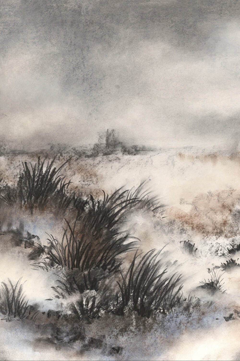 Moody Seagrass Panoramic Painted Mural Wallpaper