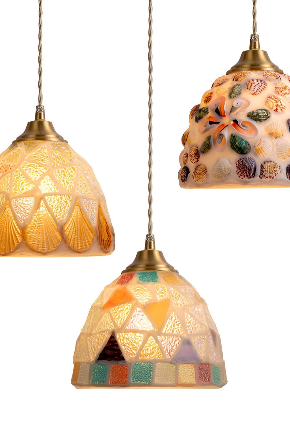 Retro Colorful Natural Shell Handcrafted Brass Pendant Light