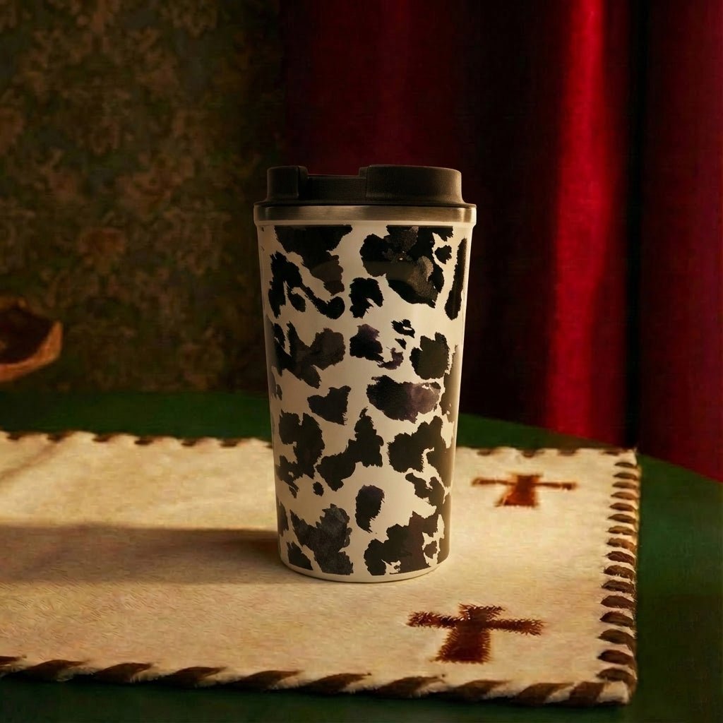 Western Trail Brew Stainless Steel Mug In Black Leopard Print