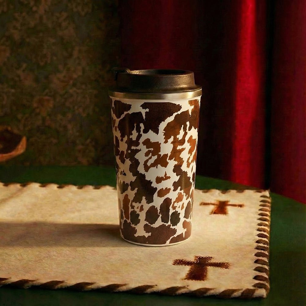 Western Trail Brew Stainless Steel Mug In Brown Leapard Print