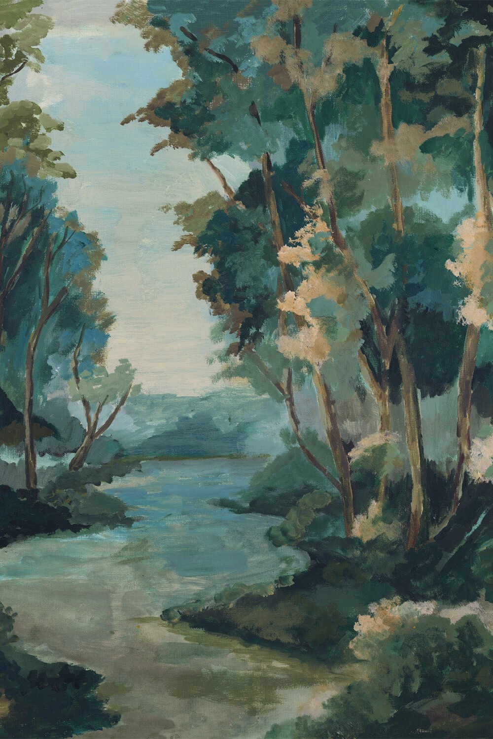 Mosswood Forest Panoramic Painted Mural Wallpaper