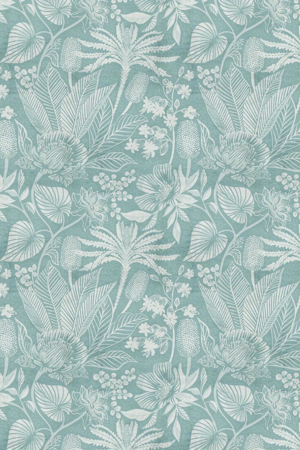 Tropics Florals Teal Blue Wallpaper