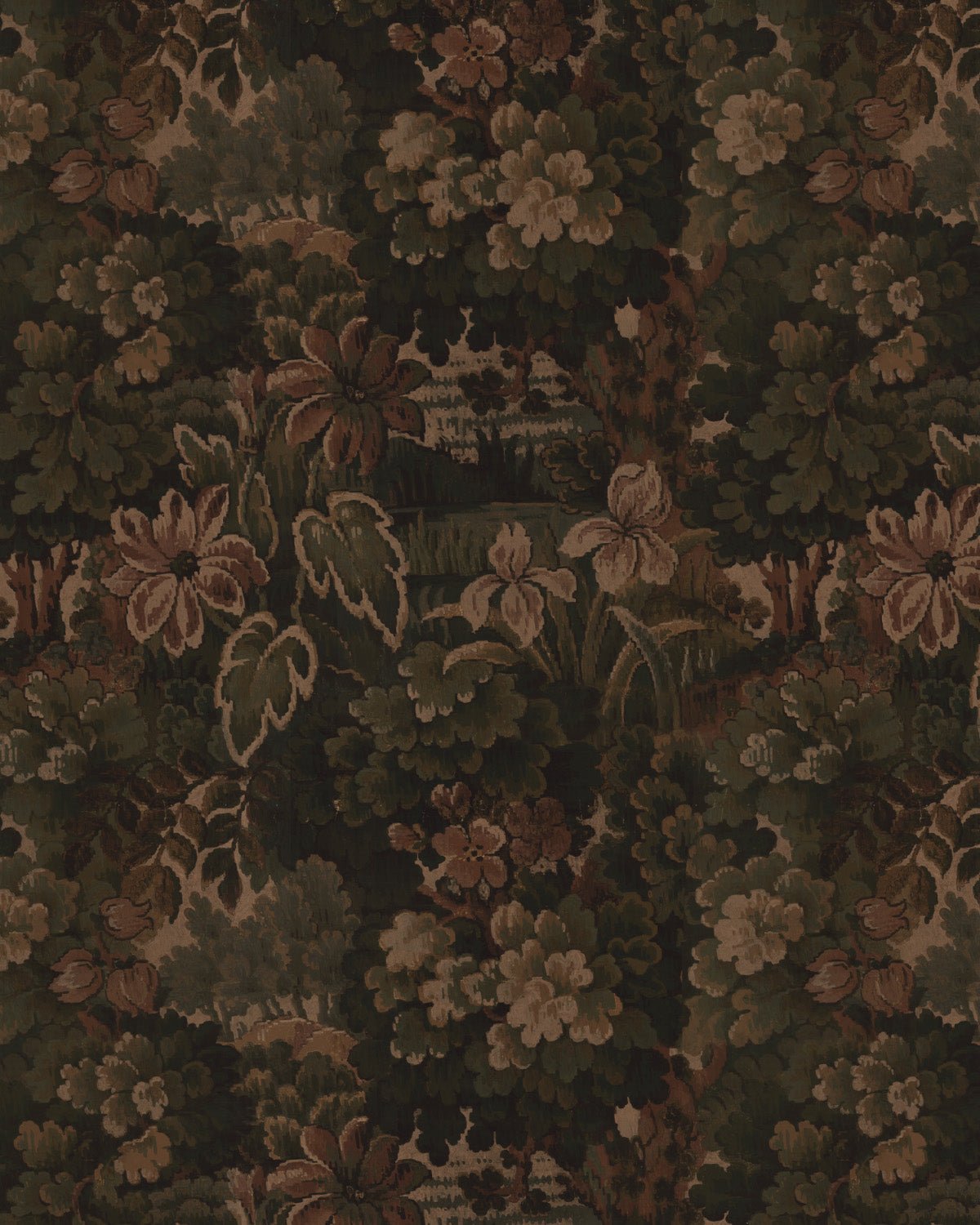 Vintage Tapestry Botanica in Moody Brown Wallpaper