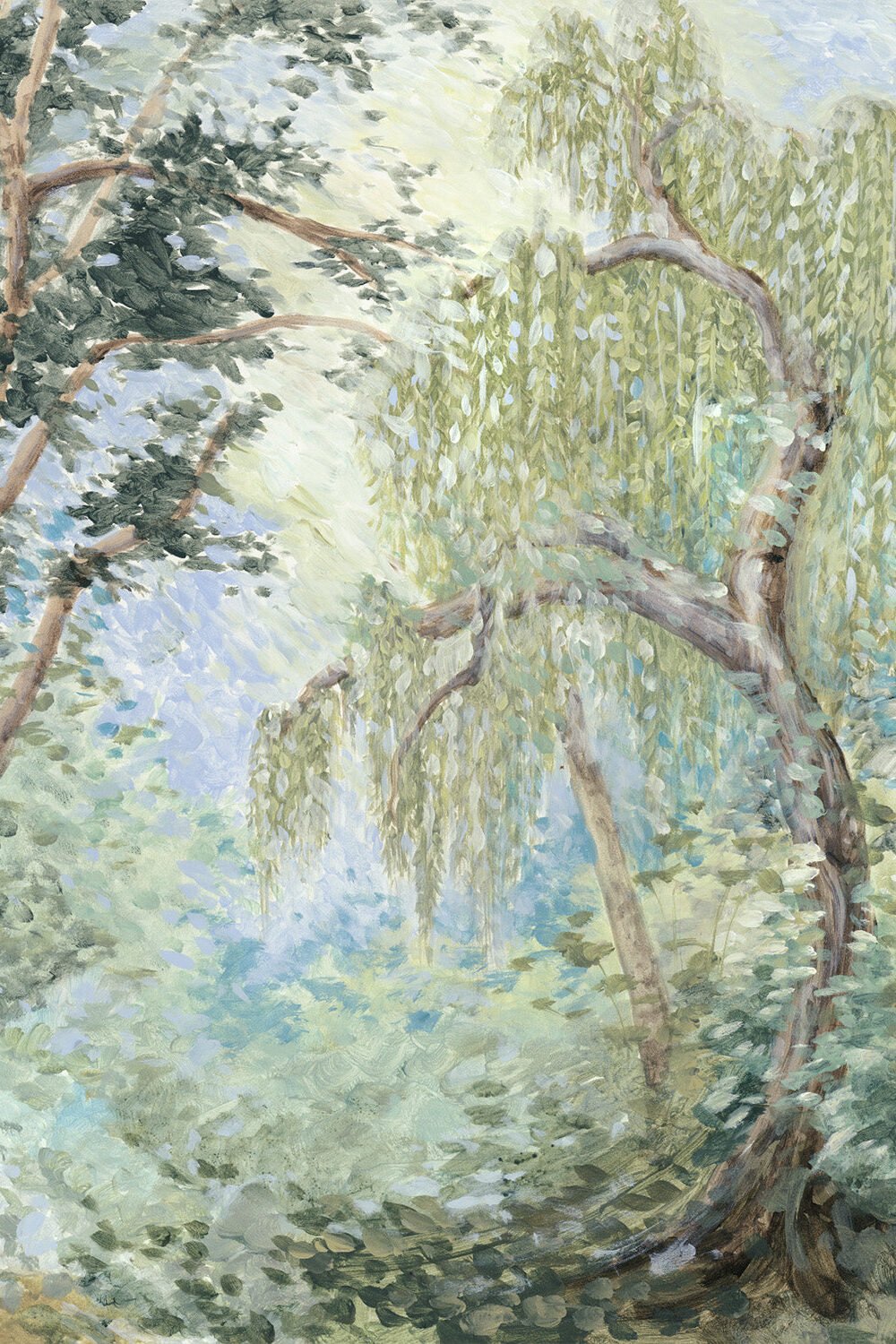 Vintage Willow Garden Panoramic Mural Wallpaper