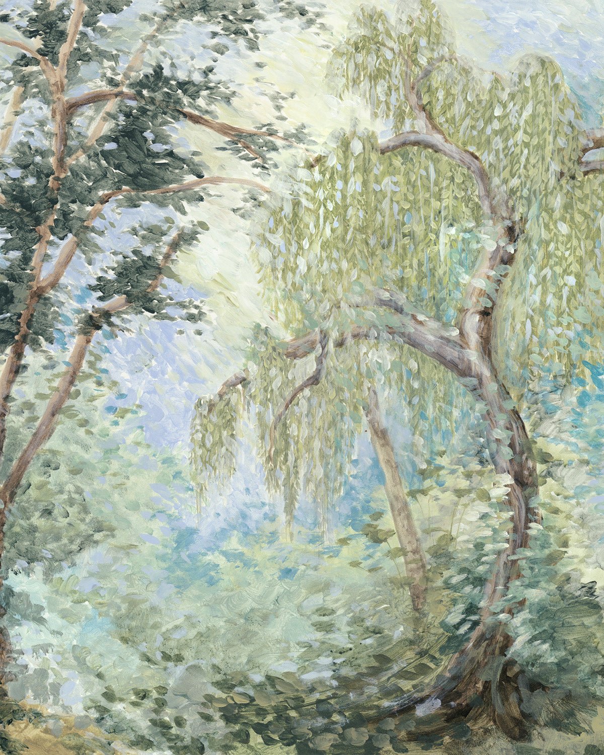 Vintage Willow Garden Panoramic Mural Wallpaper