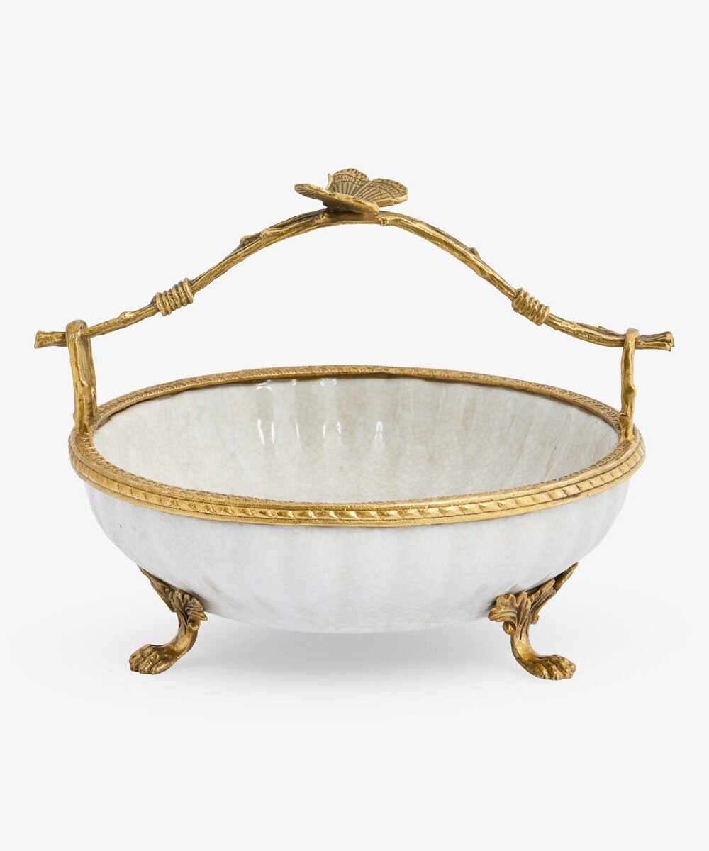 Barclay White Crackle Dish With Butterfly Handle