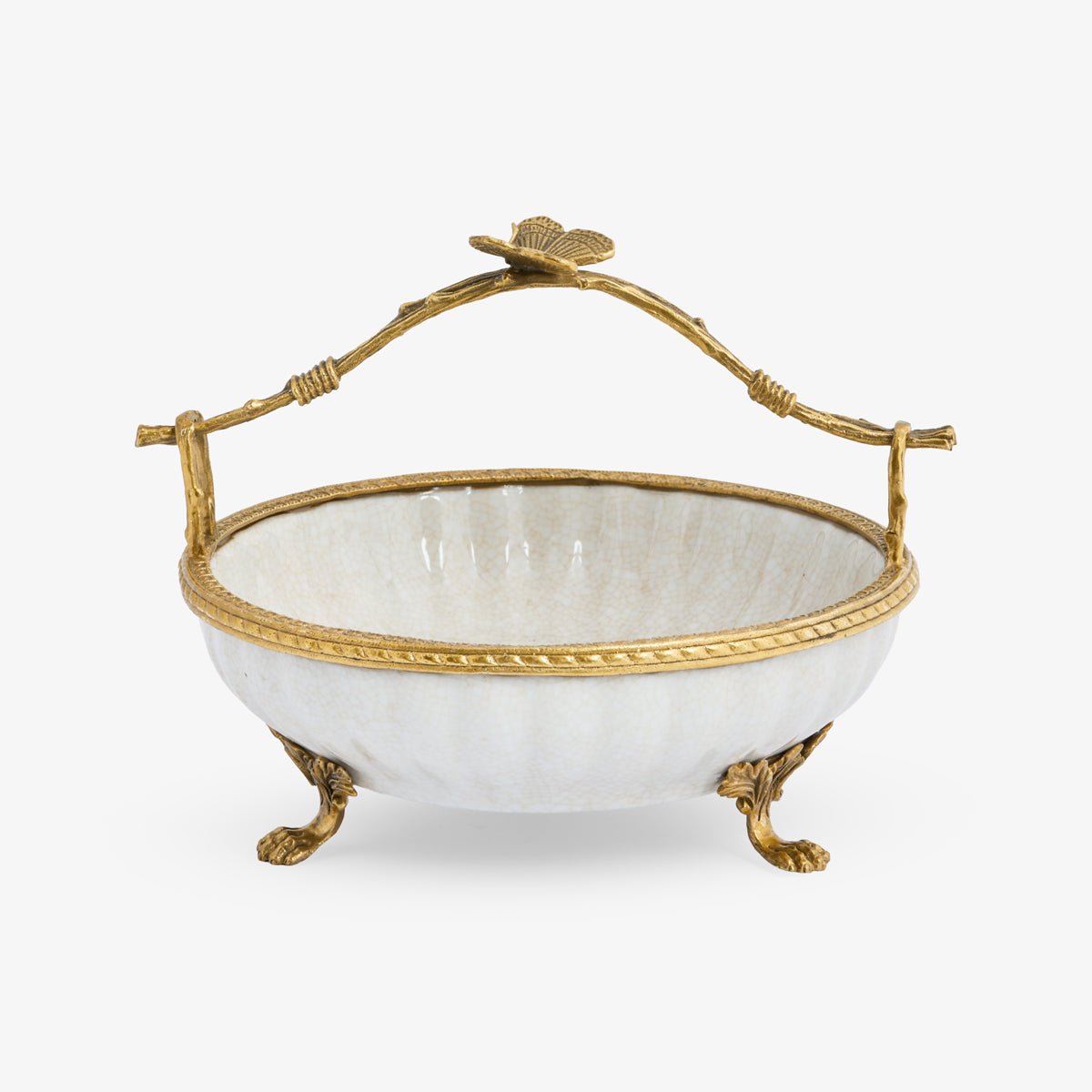 Barclay White Crackle Dish With Butterfly Handle