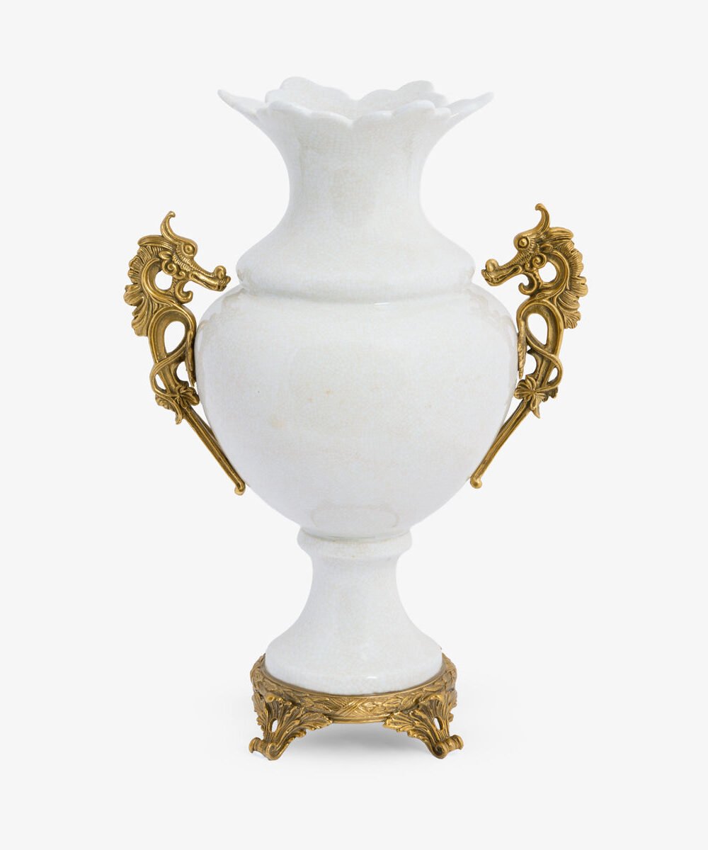Barclay White Crackle Vase With Seahorse Handles