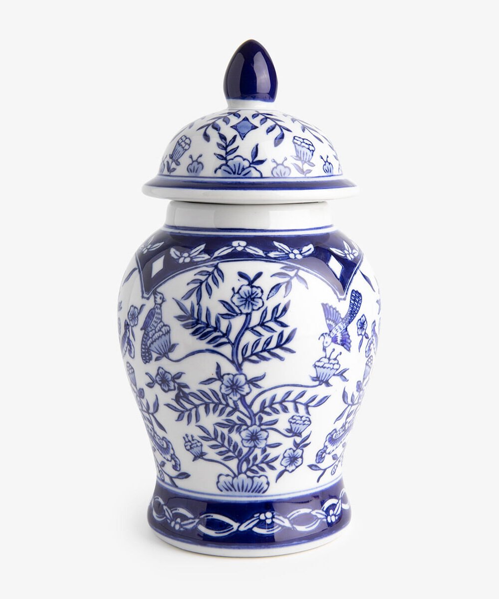 Dynasty Garden Blue & White Ceramic Ginger Jar