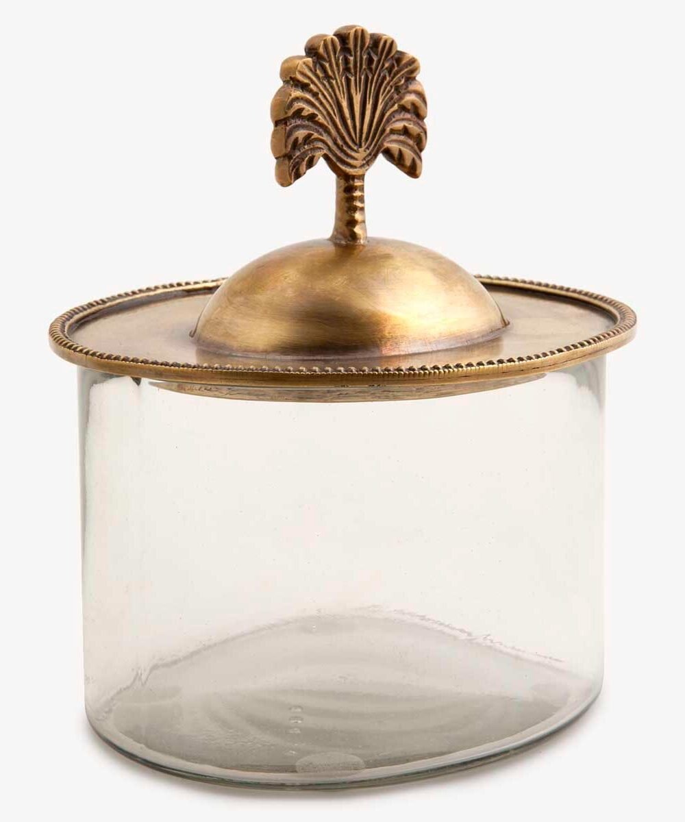 Oval Glass Box - Palm Lid (Brass)