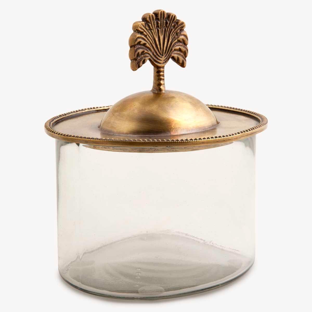 Oval Glass Box - Palm Lid (Brass)