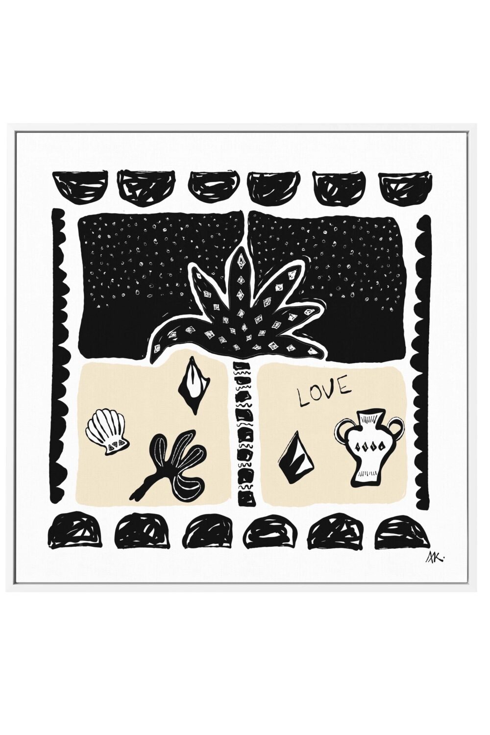 Summer Nights Beige Black By Rich Styles | Framed Canvas Art Print