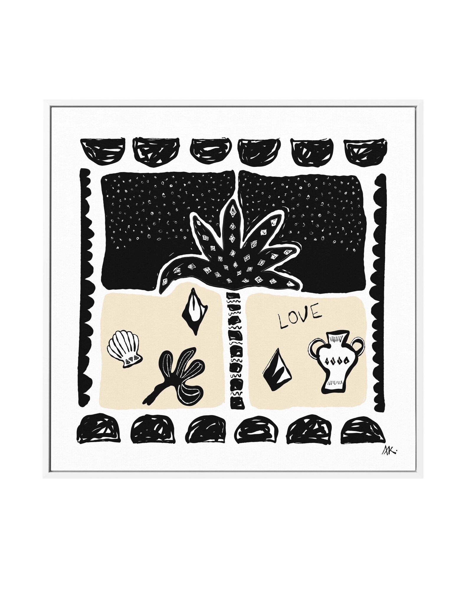 Summer Nights Beige Black By Rich Styles | Framed Canvas Art Print